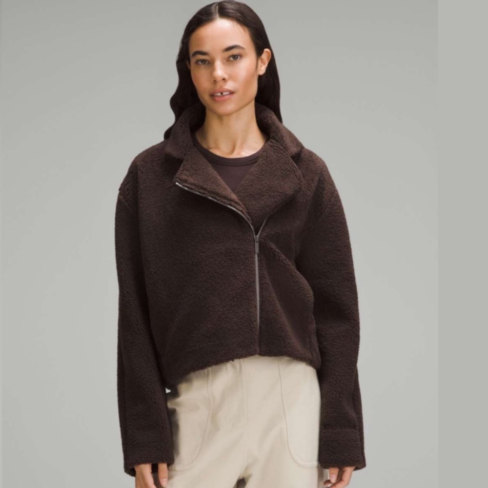 Lululemon Textured Fleece Collared Jacket Winter Teddy Coat Espresso Brown NWT